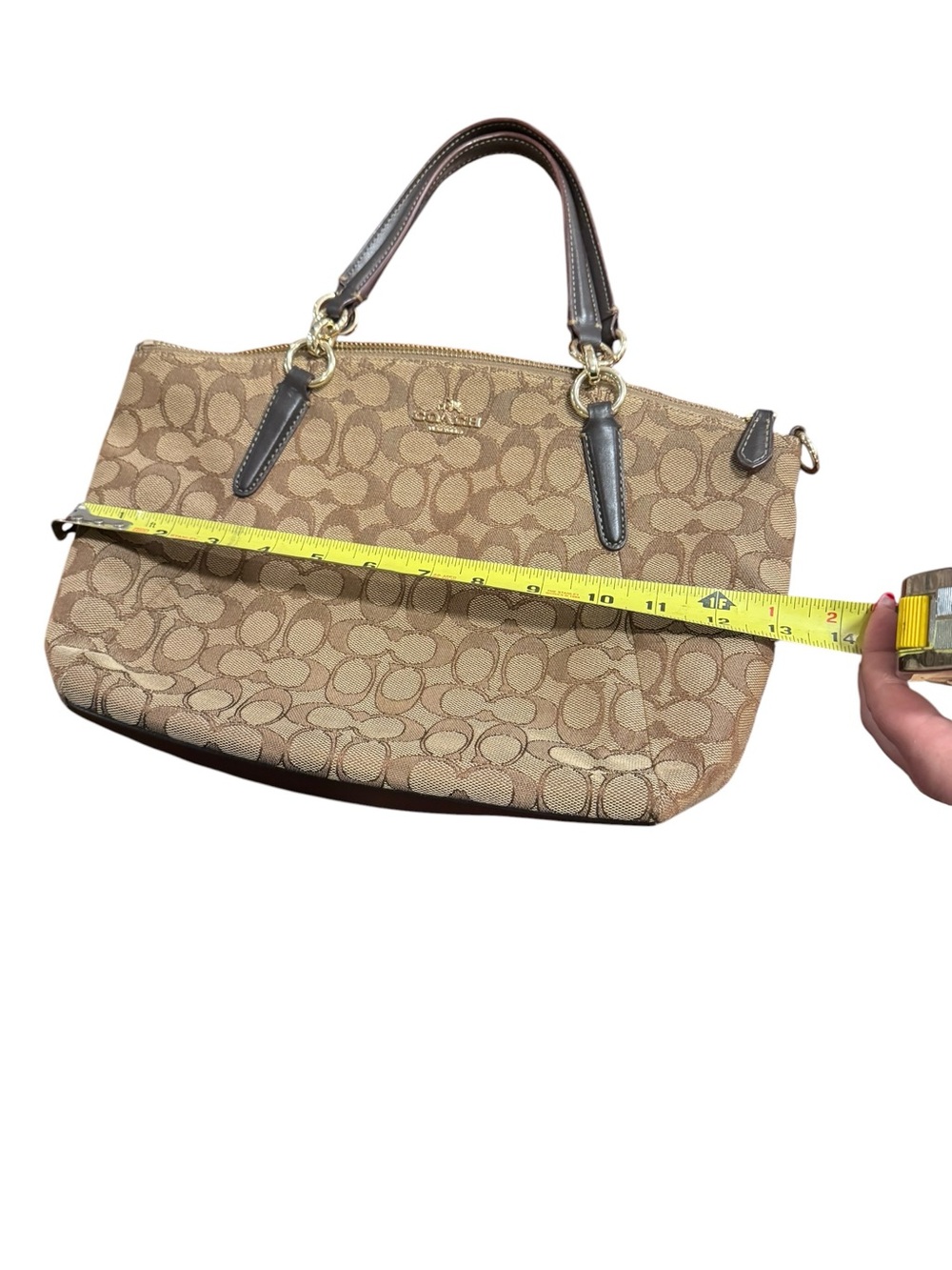 Coach Kelsey Satchel in Signature Jacquard, Khaki with Brown Leather Trim, Style - Picture 6 of 8